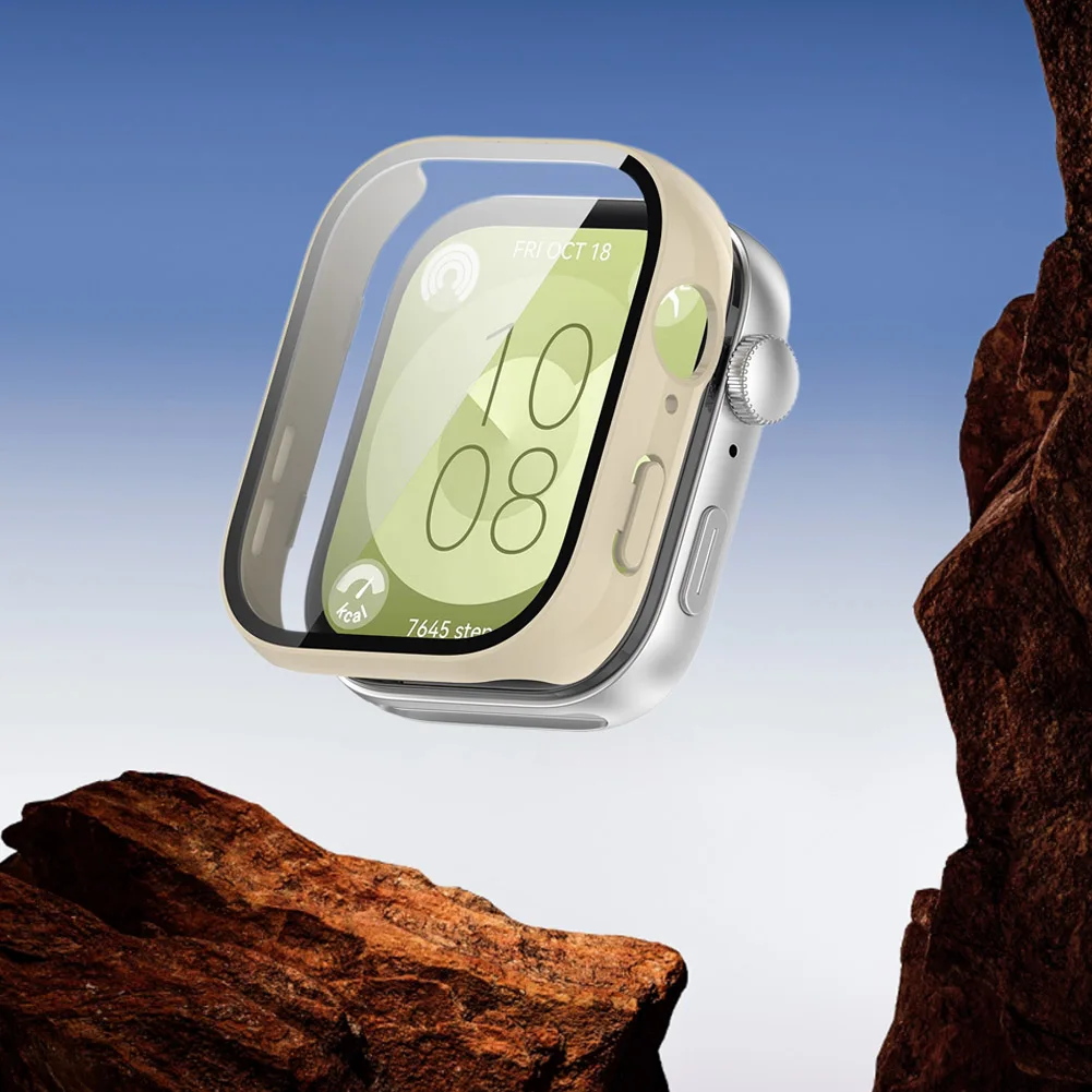 Etui na zegarek PC z hartowanym szkłem, osłoną ekranu chroniącą przed kurzem i pełną ramką ochronną do Huawei Watch Fit3