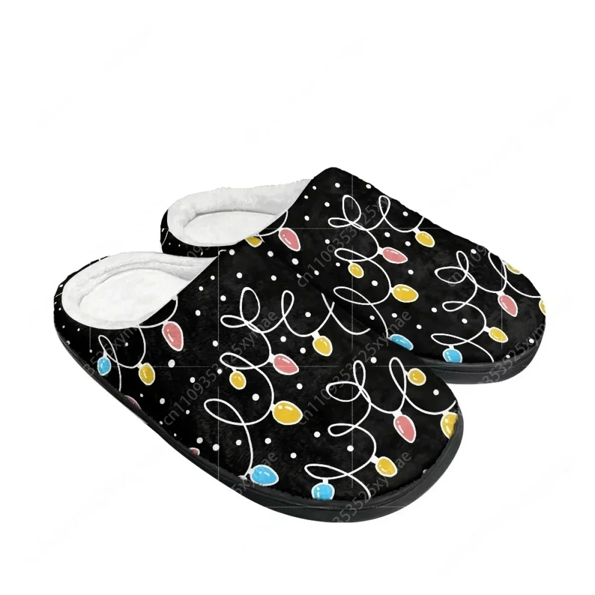 New Arrival Winter Christmas Lights Pictures Home Cotton Slippers Mens Womens Teenager Plush Bedroom Keep Warm Custom Slipper view 2