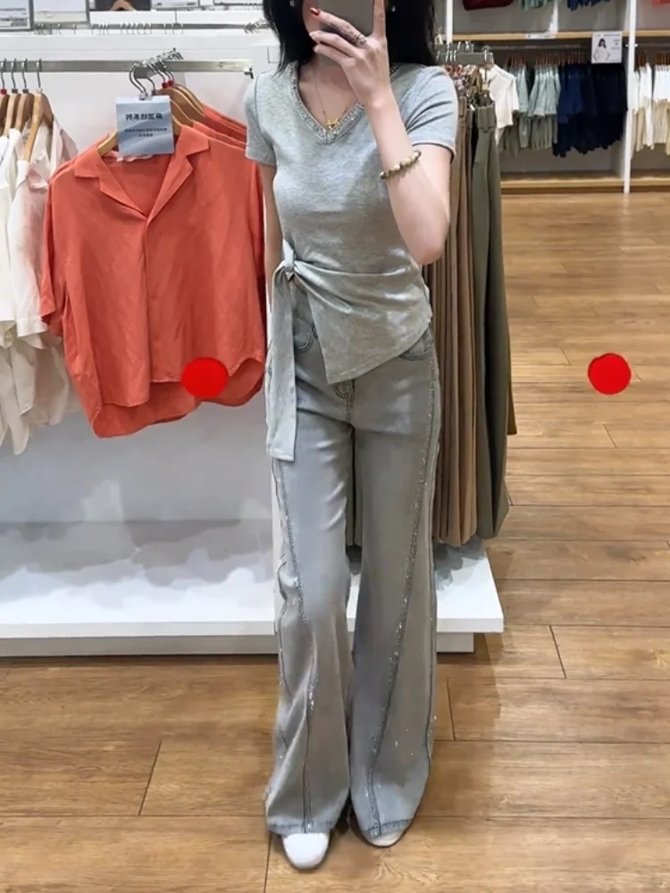 Lose Fit Amerikanischen Retro plus Größe Denim Jeans frauen Herbst Neue Sle Abnehmen Breite Bein Hosen Hohe Taille Lange glocke B...