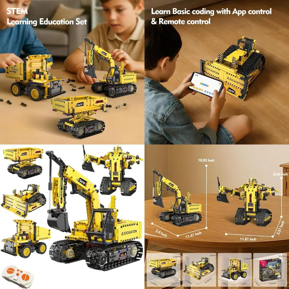 ชุดหุ่นยนต์ STEM: รถขุดบังคับวิทยุ 555 ชิ้น สำหรับเด็กอายุ 6-14 ปี ของขวัญ DIY เพื่อการศึกษา
