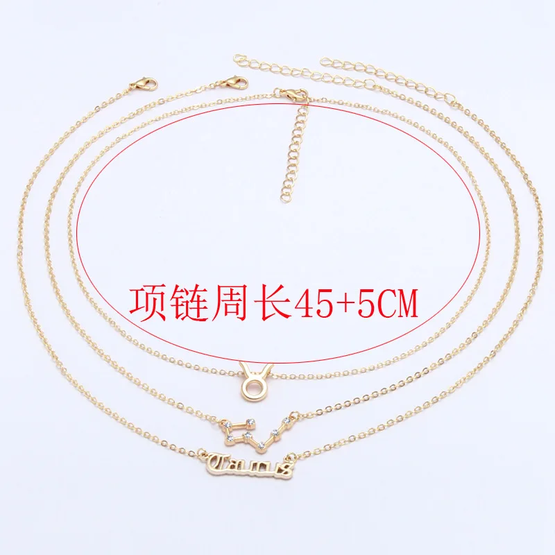 Fashion 12 Constellations Necklace Set Vintage Letter Symbol Three Piece Set Versatile Accessories Gift