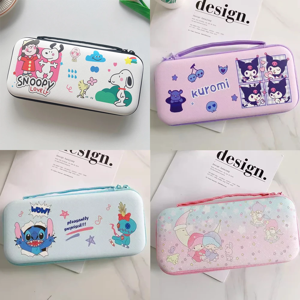 For Nintendo Switch OLED Hard Case Cover Travel Storage Bag Portable EVA Console Pouch Snoopy Kuromi Hello Kitty Melody Stitch