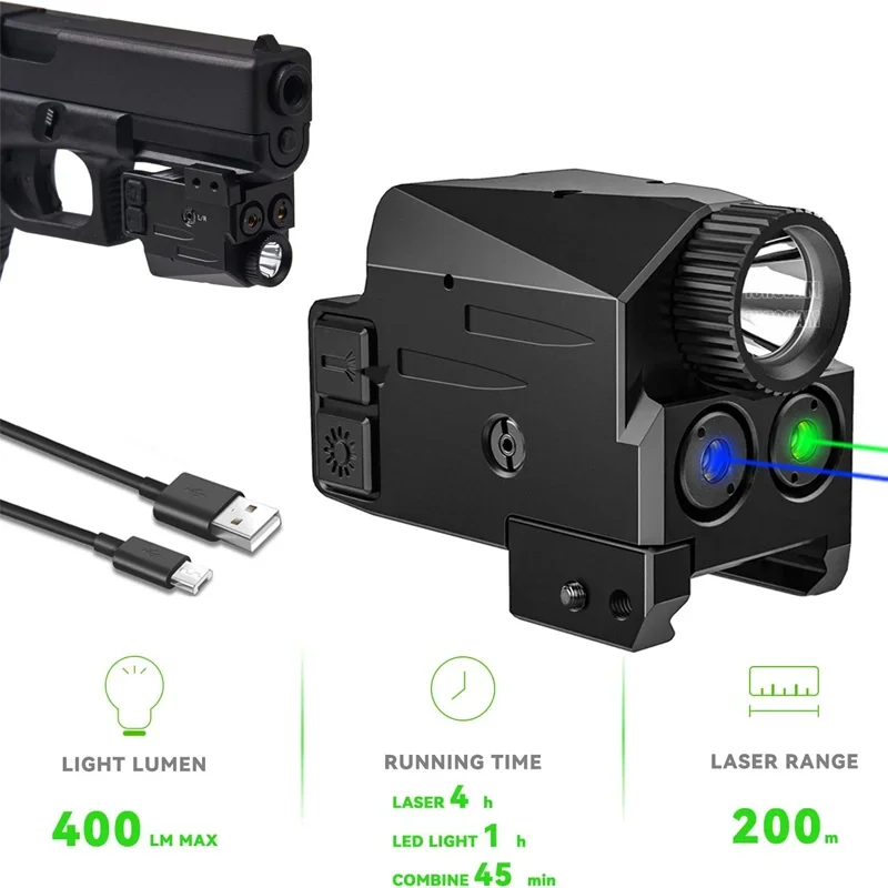 

Blue/Green Laser Light Combo, 400 lm Shockproof Laser Light, Rechargeable Laser Sight, Strobe&Steady Flashlight Laser for Pistol
