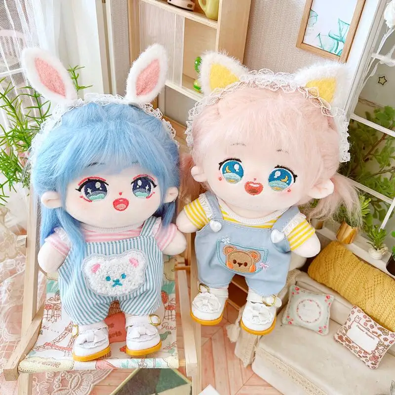 20CM Idol Doll Replaceable Clothes Stripe T-Shirt Blue Bear Pants Plush Dolls Accessories Ikun Lisa Jungkook Gifts