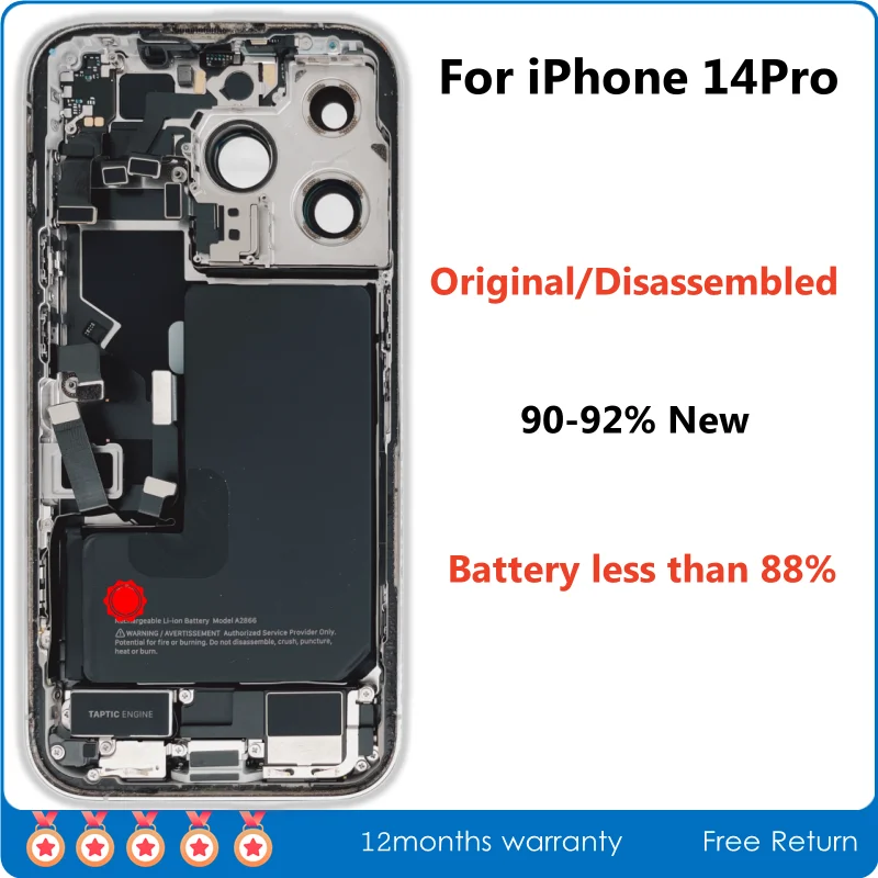 

90-95% New Original Disassembled Middle Frame Housing Back Glass Cover For iPhone 14 Pro with Battery NFC Wireless Assembly