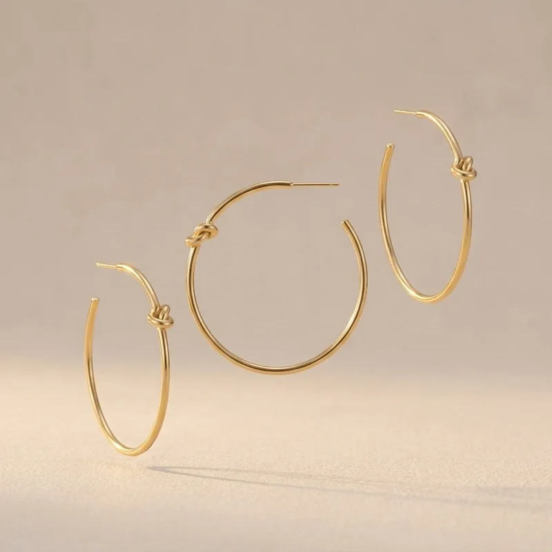 Fashionable minimalist knotted open hoop earrings Vacuum gold-plated stainless steel C Shaped earrings Elegant and simple access