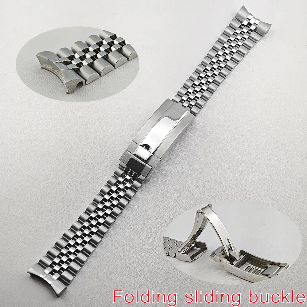 

20mm steel strap - silver/black men's watch accessory replacement bracelet, suitable for GMT case, with sliding folding buckle