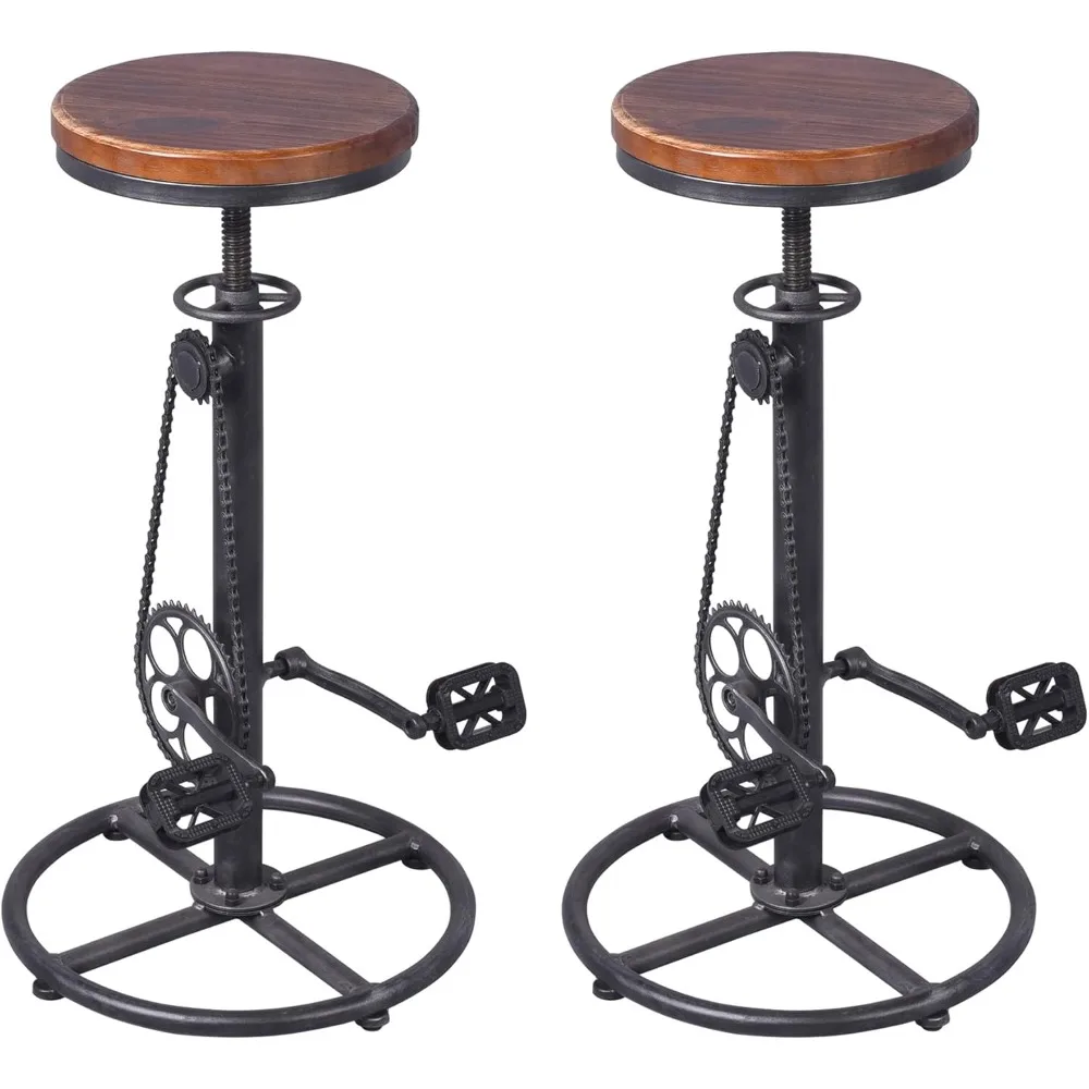 Adjustable Bar Stools Set of 2, Swivel Wooden Seat Barstool, Adjustable for Kitchen Island Counter, Bar Stools