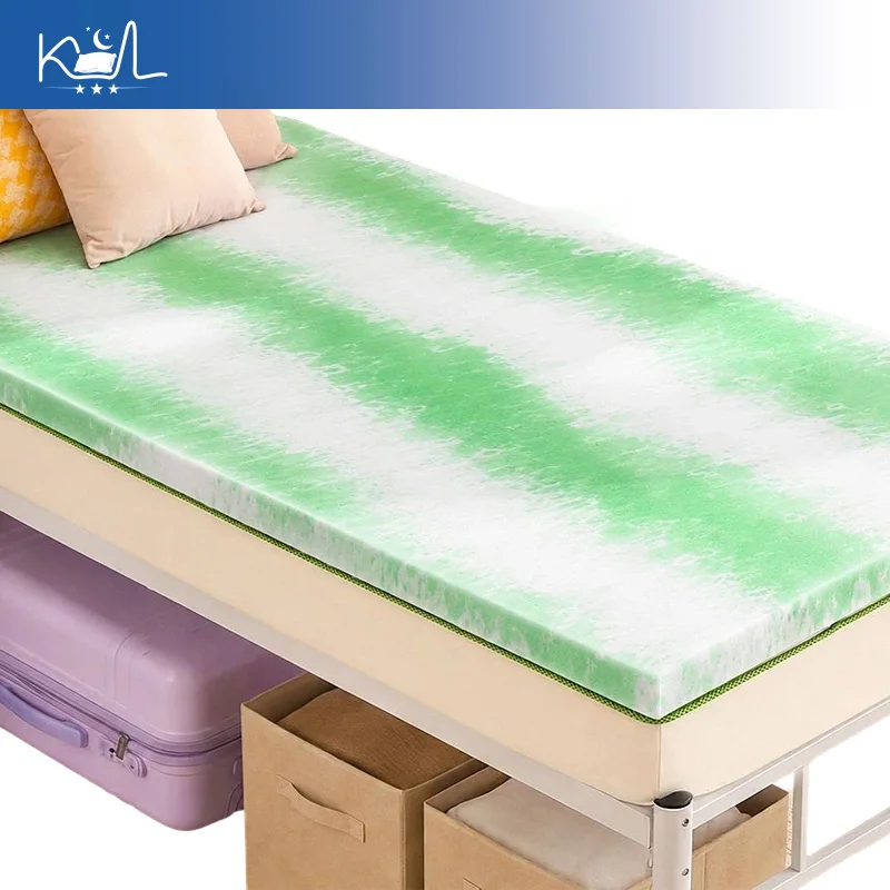 7.5cm Thick High Density Sponge Mattress Topper,White Green Cloud Pattern Pressure Relief Bed Pad,Soft Breathable Bed Pad
