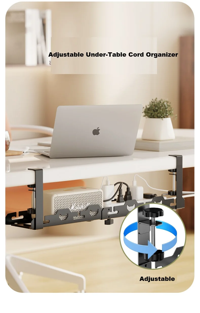 ไม่มีเจาะภายใต้โต๊ะการจัดการสายเคเบิลถาด Retractable 40-73 ซม.Hidden Power Strip Organizer ประหยัดพื้นที่ภายใต้ตารางผู้ถือสาย