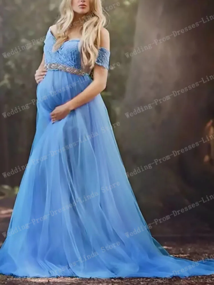 Fashion Blue Women Formal Evening Dresses Long Bridal Wedding Prom Gowns for Birthday Party Pregnant Bridal Gowns