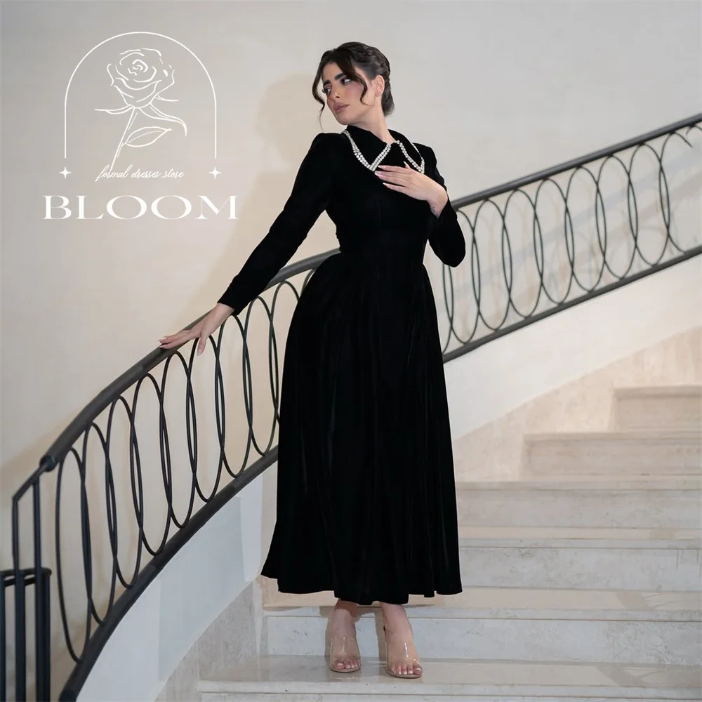 

Платье трапециевидной формы с бриллиантами на заказ, вечернее платье с длинными рукавами до щиколотки, простой дизайн, бархатная молния с круглым вырезом, 2025 г.