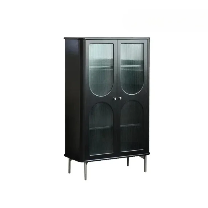 

Nordic Living Room Wall Dining Side Display Storage Side Cabinet Black Modern Solid Wood Glass Door