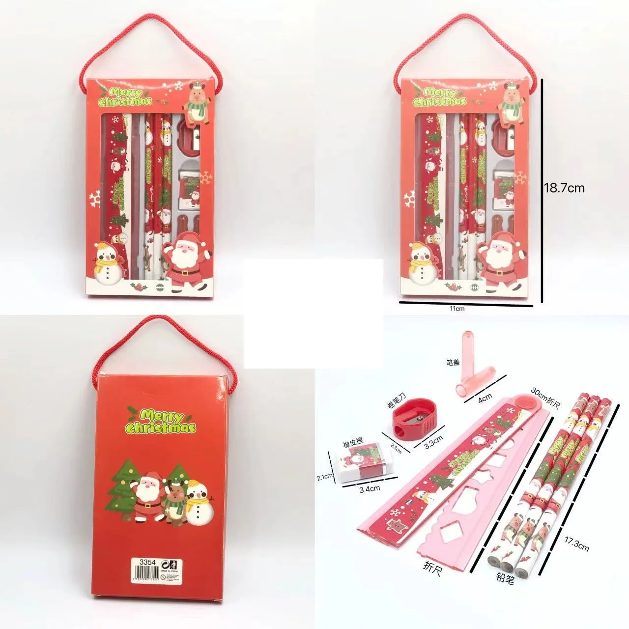 8Pcs/Box Merry Chrismas snowman sock Santa Claus Deer school start prizes portable stationery set gift Christmas present