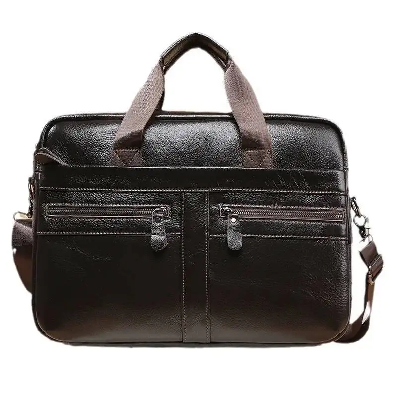 Borsa a mano in vera pelle Strato superiore in pelle bovina Valigetta da lavoro impermeabile Documento per riunioni di grande capacità Borsa per computer da 15 pollici