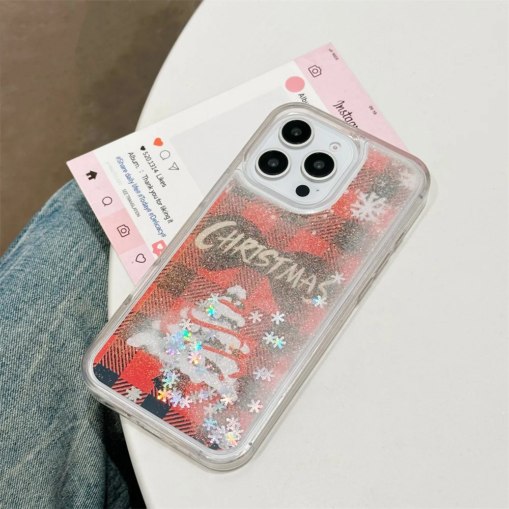 Cartoon Christmas Tree Snow Flower Quicksand Case for iPhone 16 15 14 13 12 Pro Max 16 Plus 11 Soft Shockpoof Cover For iPhone16