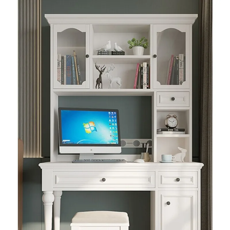 

American style All solid wood desk with bookshelf integrated storage bookcase bedroom writing table home Furniture