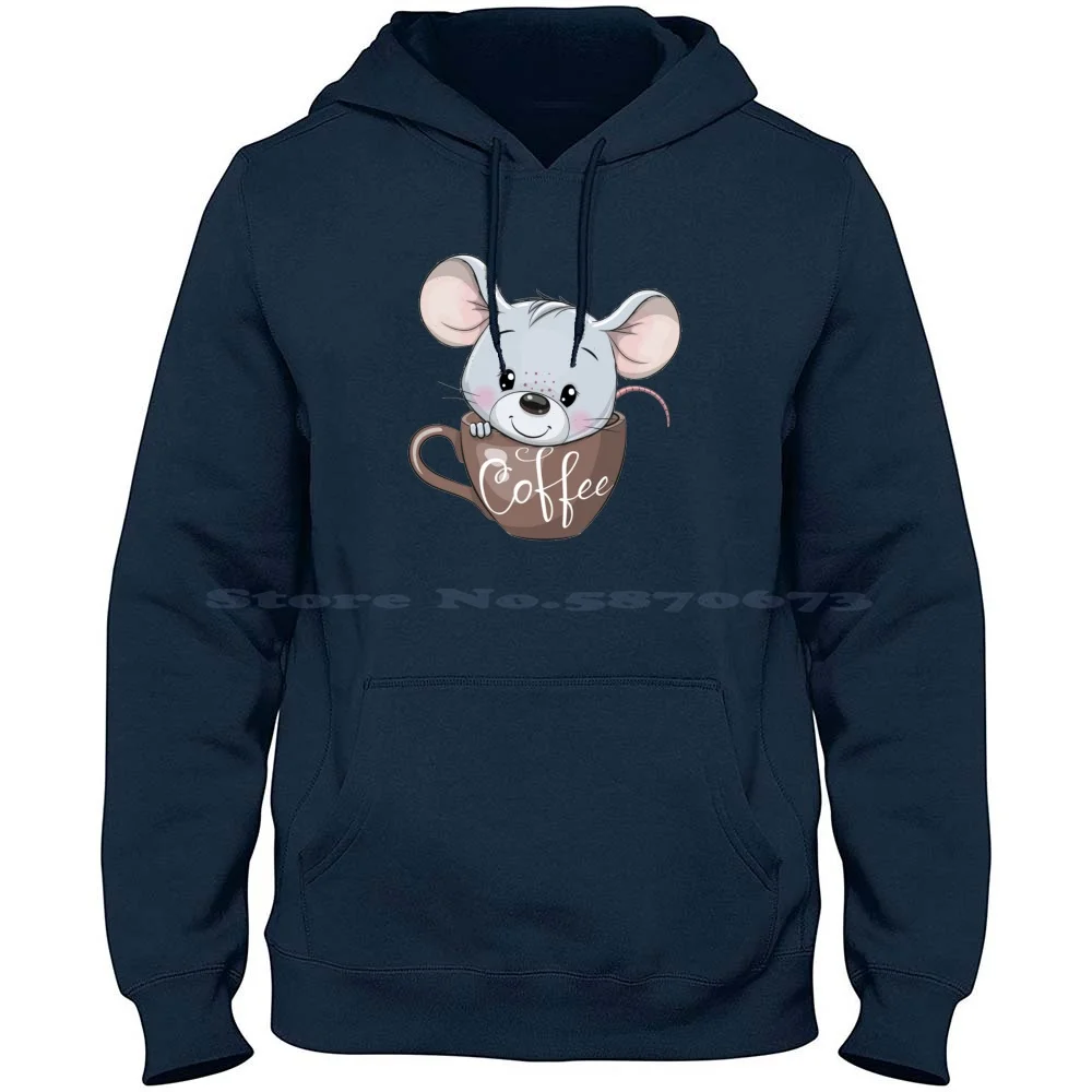 Mouse Sitting In A Coffee Lovers Cup Mug 100% Pure Cotton Hoodie Tshirt Drink Tea Latte Espresso Cafe Cappuccino Morning Mouse