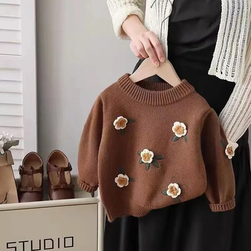 Girls Korean Sweetheart Pullover Sweater Girls Autumn And Winter Thickened Knitwear Fashionable Little Girls Layover Sweater New