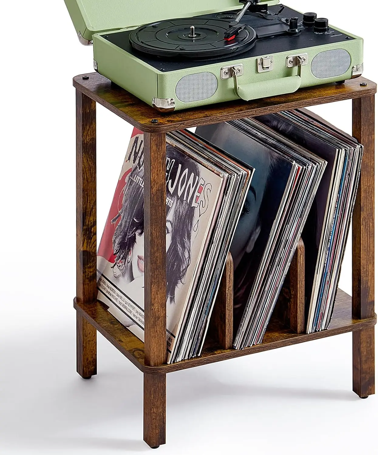

2-Tier Vinyl Record Player Stand with Storage for up to 100 Albums, Multi-Functional End Table in Brown
