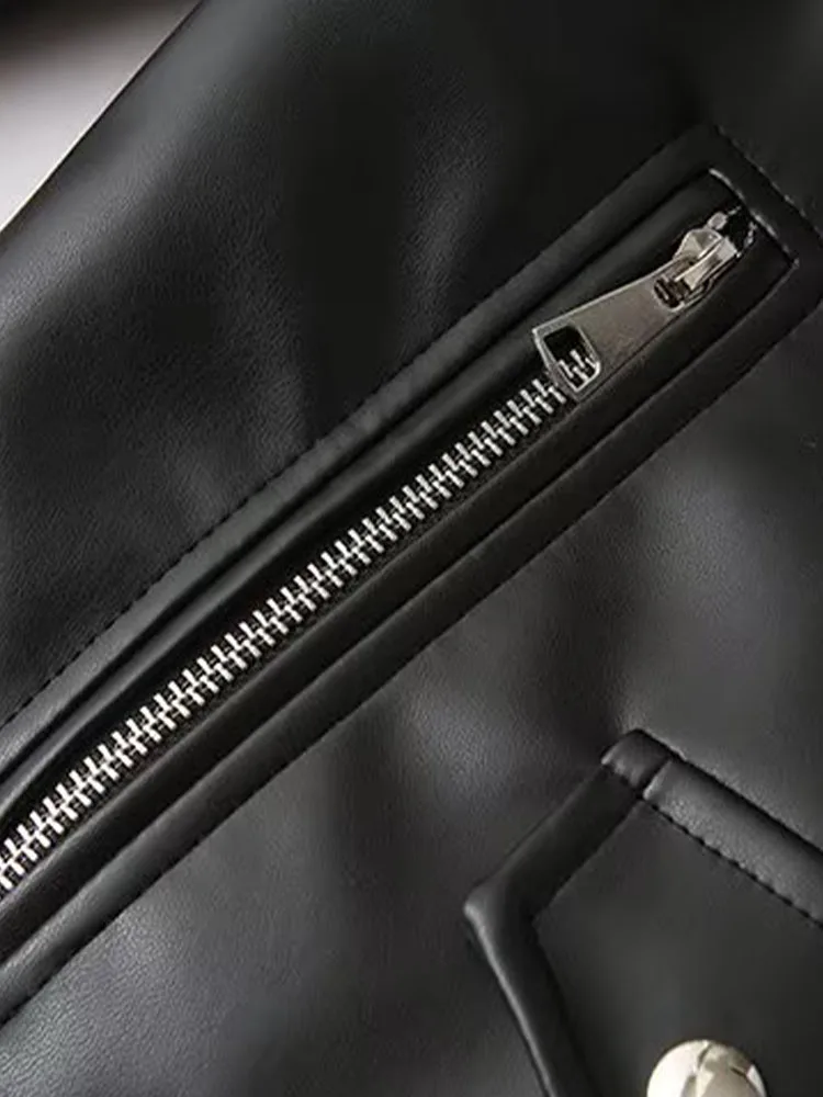 DiYiG  WOMAN  2024 Autumn New Fashion Lazy Style with Belt Imitation Leather Biker Top Chic Lapel Zipper Jacket Outerwear Mujer