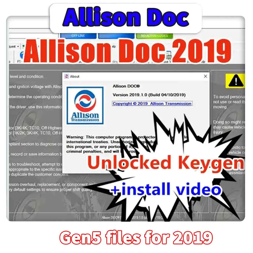 

Allison DOC 2019 + Keygen +GEN5 File Transmission PC-Service Tool Can Work for NEXIQ Tool Support Remote Installation