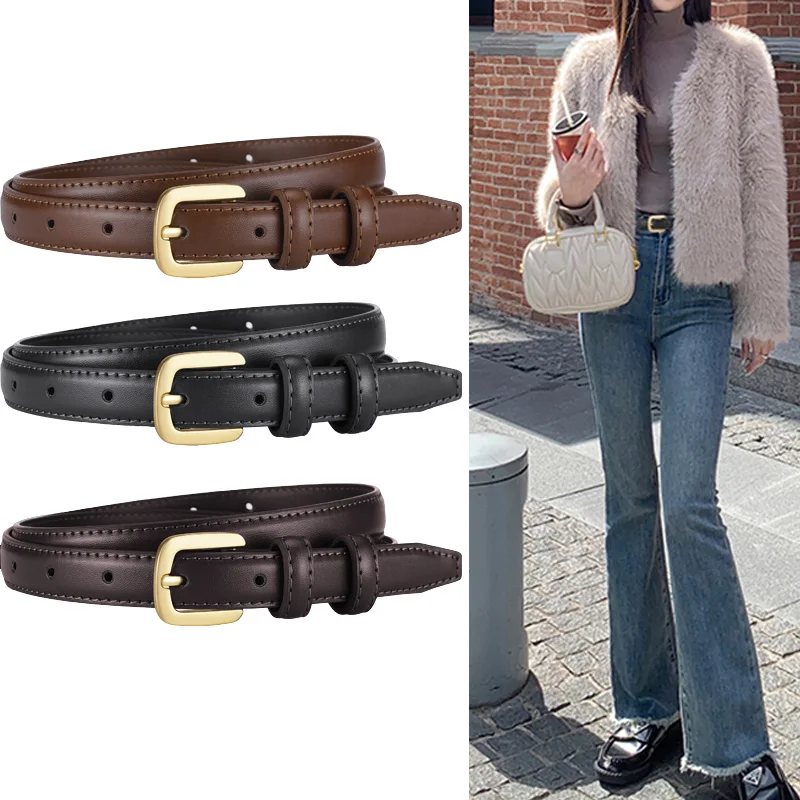 حزام السيدات الموضة، حزام مشبك دبوس معدني، حزام خصر أنيق من جلد البولي يوريثان، حزام عالي الجودة #3