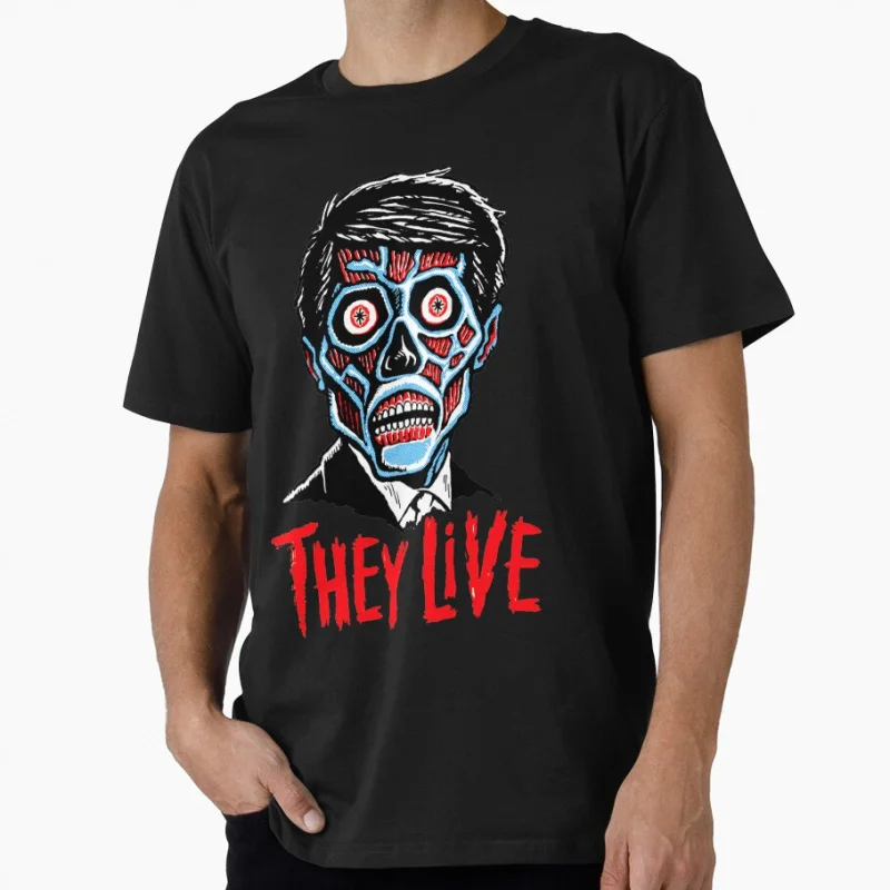 

THEY LIVE!!! 80s vintage Horror movie alien John Carpenter Scary halloween Gift t shirt Large size Tops Scifi Graphic clothes