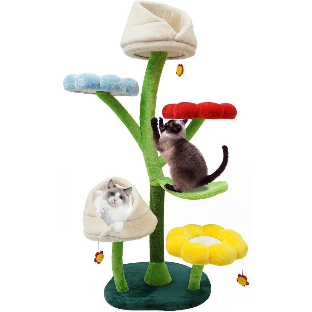 

Large 63.8-inch cat tower tree, cute 6-story cat house with flower base, indoor multi-layer cat climbing frame