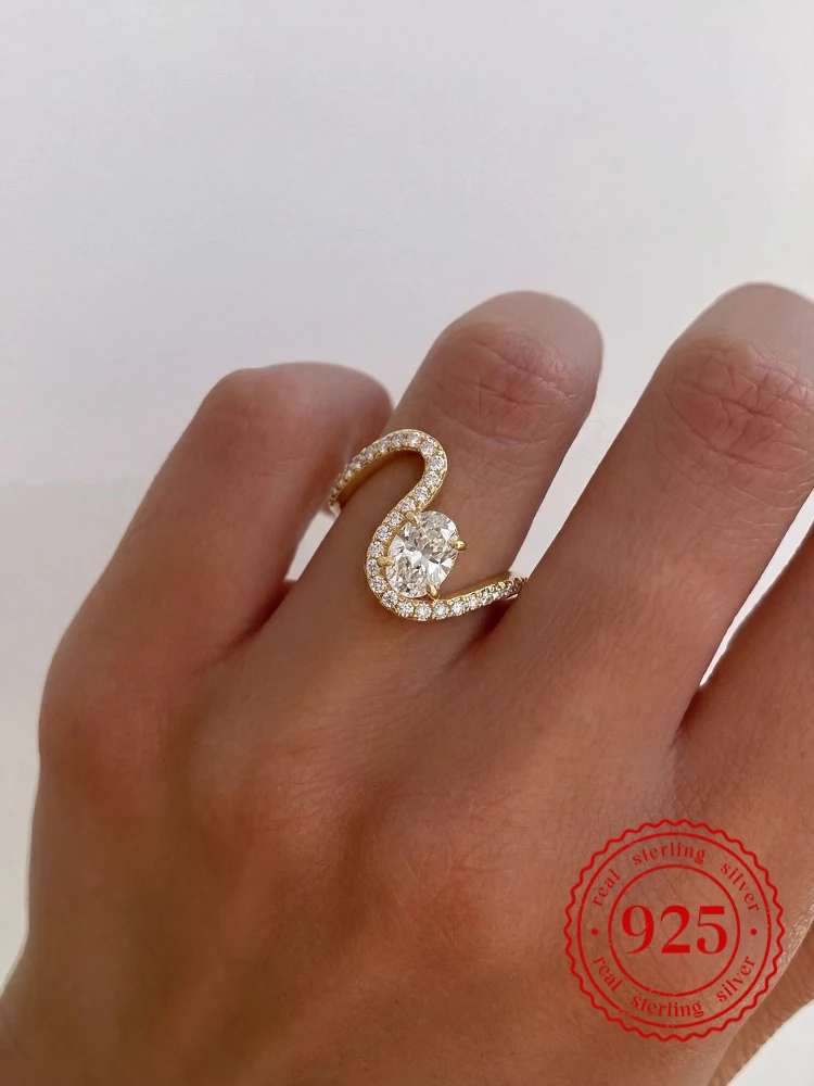925er Sterlingsilber, exquisiter modischer Zirkon-Ring in ovaler Form für Frauen, Verlobung, Hochzeit, Jahrestag, hochwertiger edler Schmuck