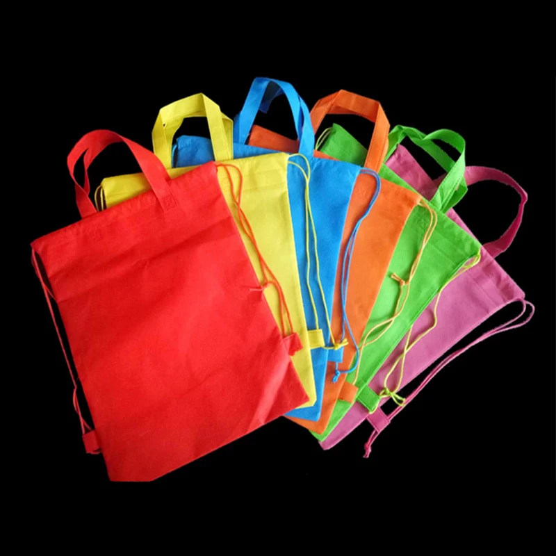 

20 pcs Shopping for School Gym Traveling non woven fabric Bag Shoulders Drawstring Student Backpack Bag