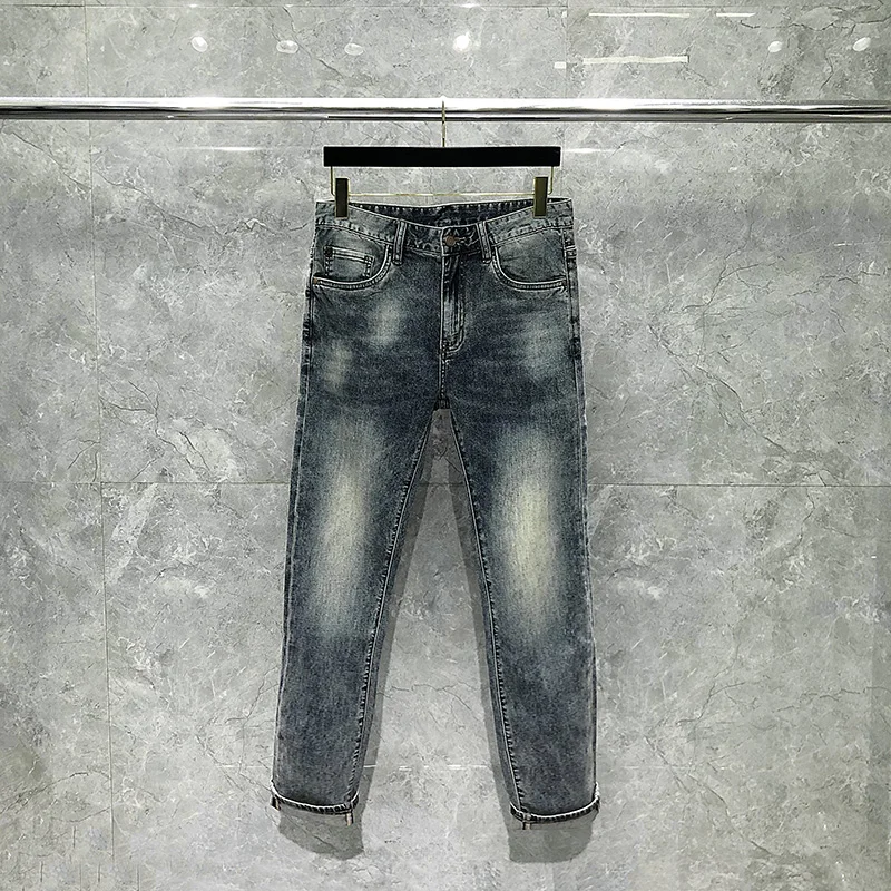 

Korean New Luxury H Brand Men's Jeans Top Quality Washed Whiten Mid-Waist Male Trousers Fashion Casual Straight Cotton Denims