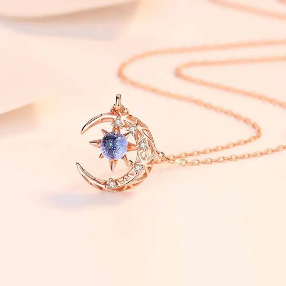 Simple and Elegant Niche Dream Star Sun Moon Moonstone Pendant Necklace Female Necklace Wedding Party Pendant Trend Accessories images - 6