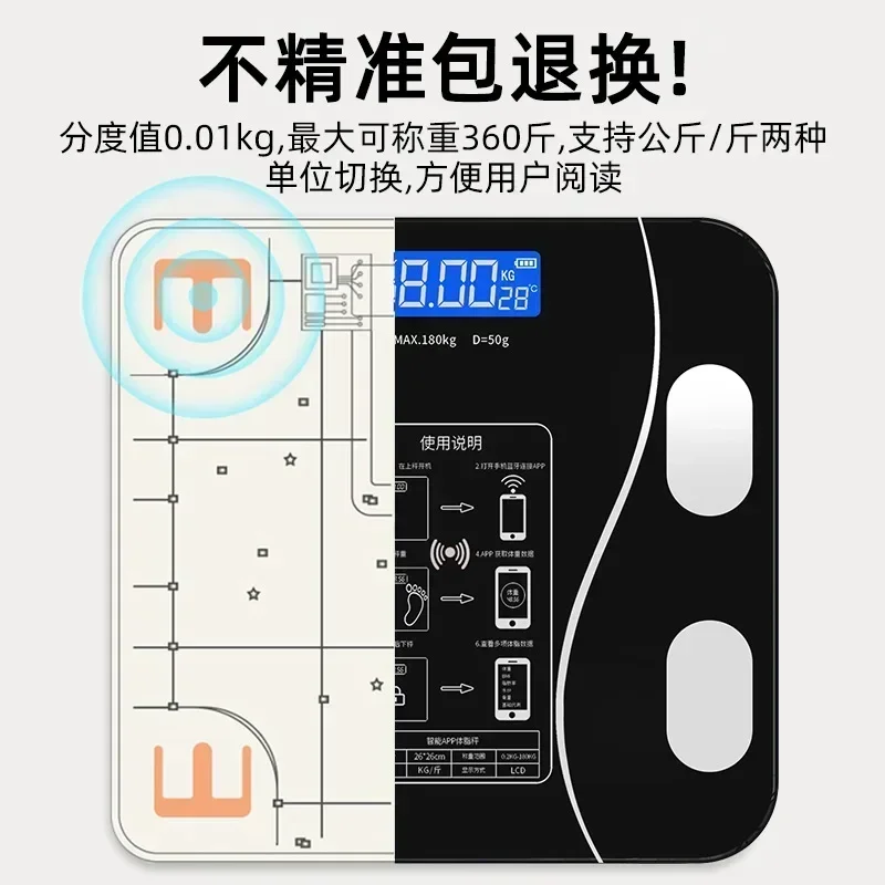 Body Fat Scale USB Charging Smart Wireless Digital Bathroom Weight Scale Body Composition Analyzer With Smartphone App Bluetooth