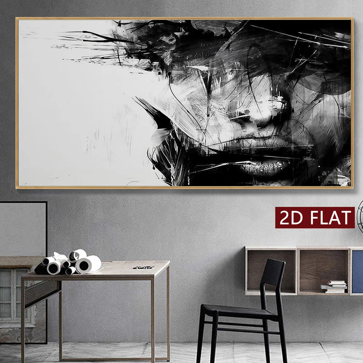 1 Stück Abstraktes Gesicht Leinwanddruck Modernes Schwarz-Weißes Wandbild für Wohnzimmer Schlafzimmer Ungerahmtes Kunstwerk