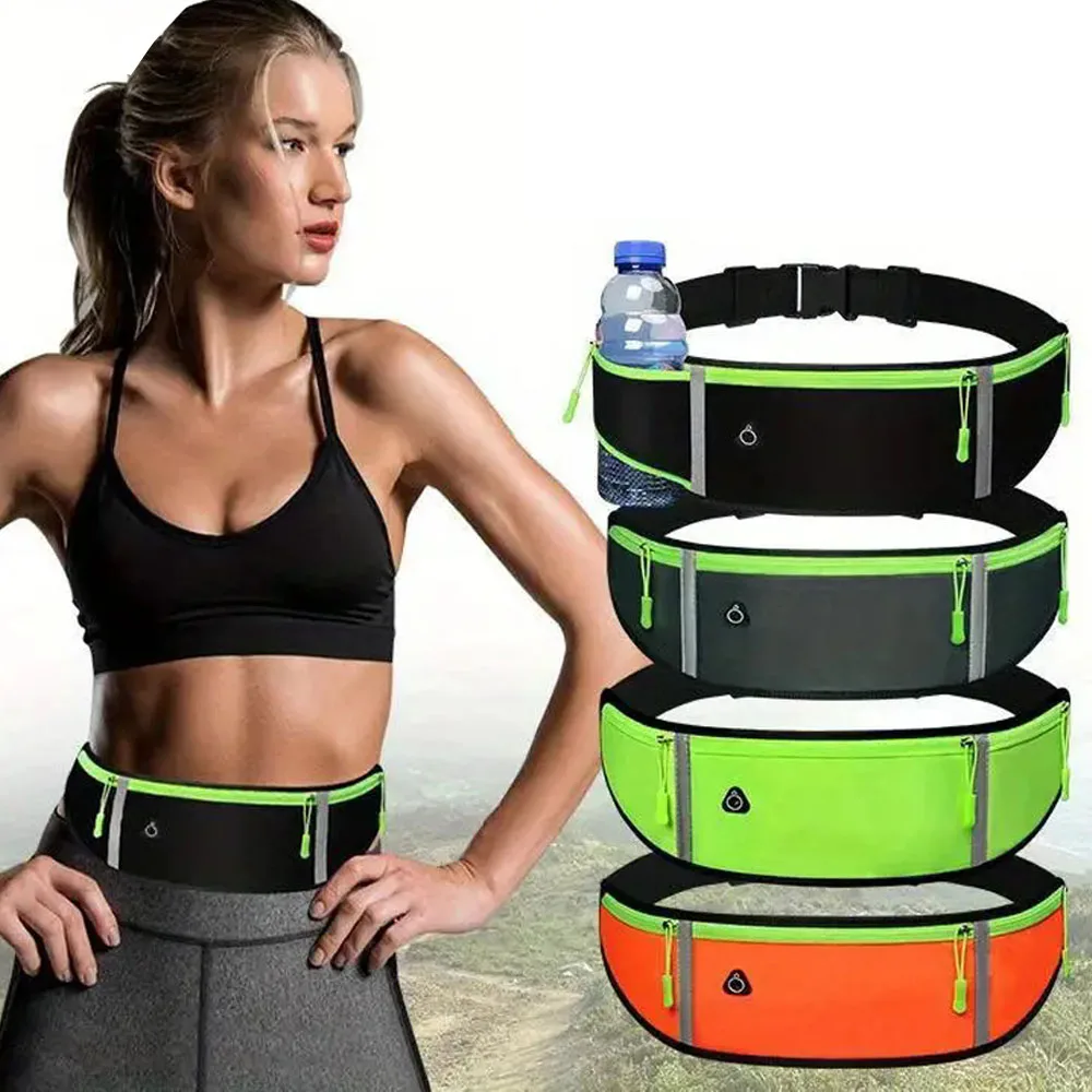 Running Belt Waist Bag with Water Bottle Holder Sports Fanny Pack Women Men Hydration Phone Holder Pouch Banana Bag