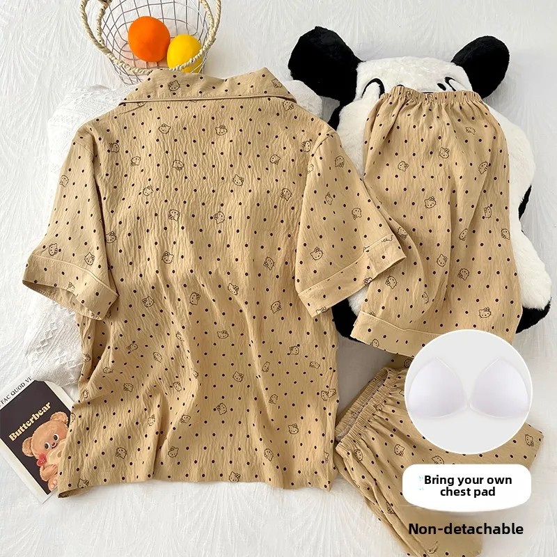 Летние женские пижамы Hello Kitty с милыми лацканами и рисунком для девочек, домашняя одежда