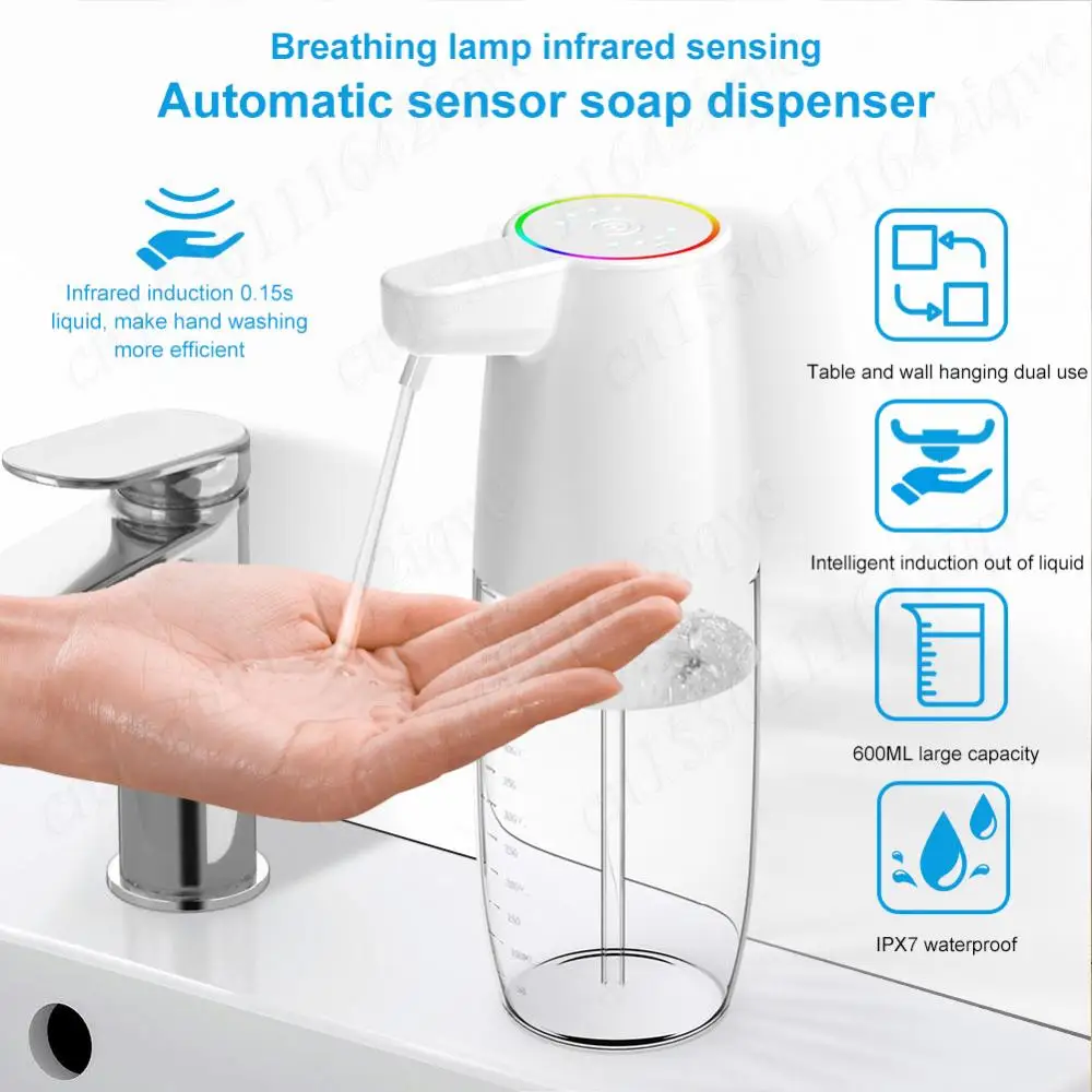 

New 600mL Automatic Soap Dispenser LED Touchless Hand Soap Dispenser Rechargeable Electric Soap Dispenser for Kitchen Bathroom
