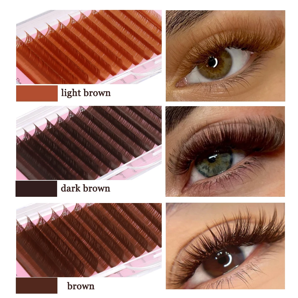 Lashprofessor Dark Brown Individual Eyelashes Extension Colorful Premium Soft Natural Light Brown Classic Volume Lash Supplies