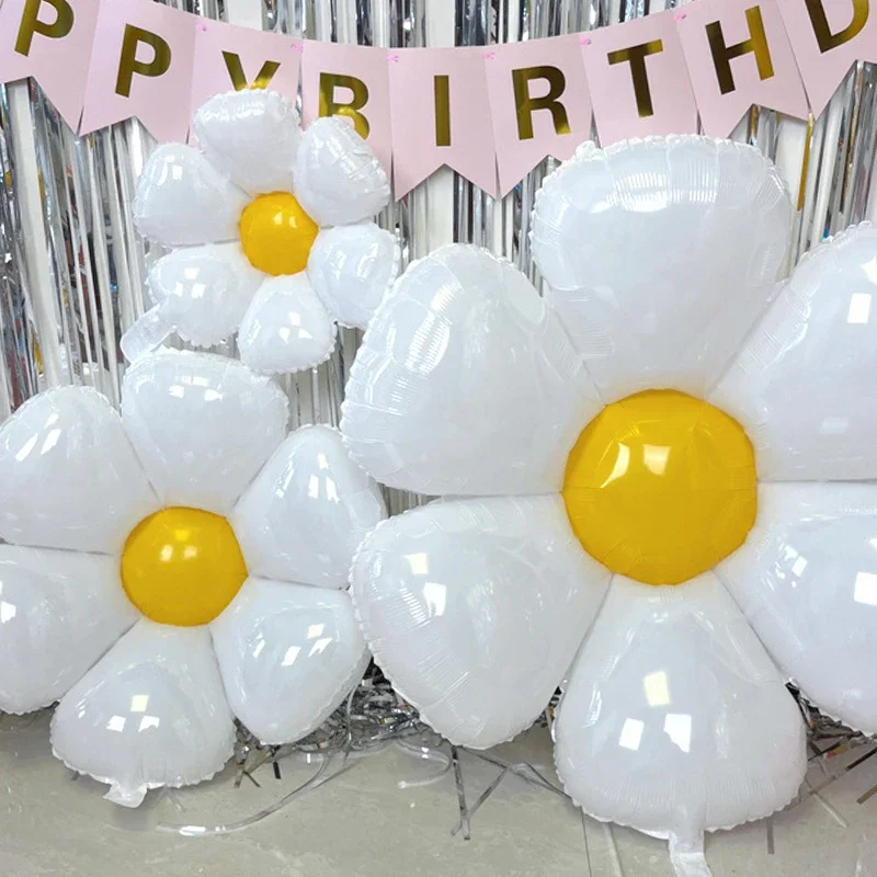 10/5/3/1pcs White Daisy Sunflower Foil Balloons Baby Shower Kids Birthday Party Wedding Decor Balloon Helium Air Globos Supplies