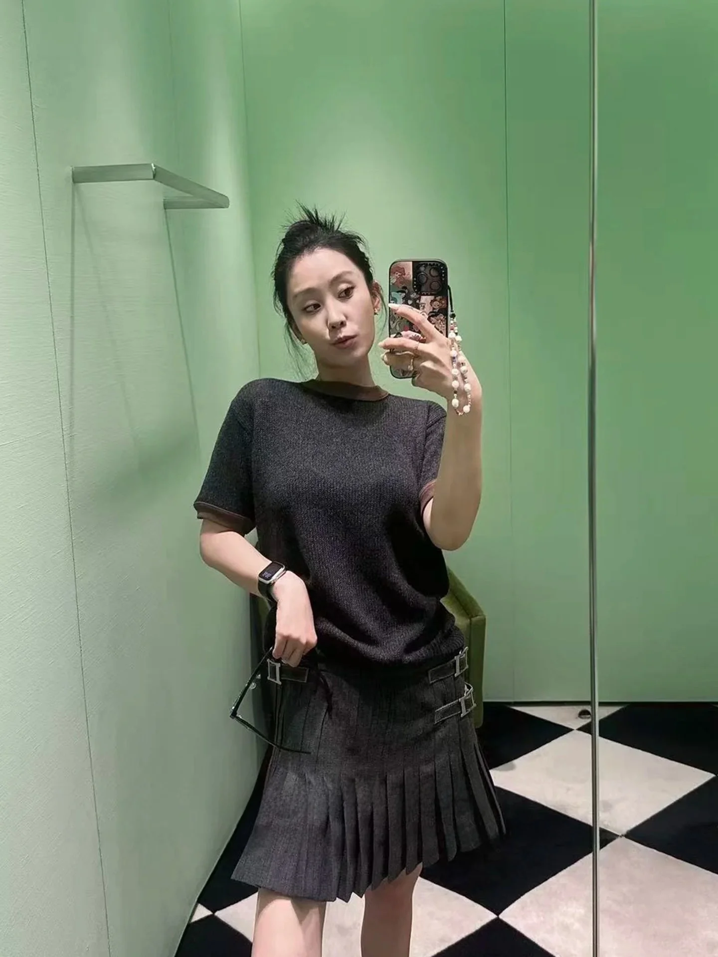

MUAUU GIRL Premium Edition High-Definition Limited Short-Sleeve Knitted Sweater Women's Fashionable Color Block Ribbed