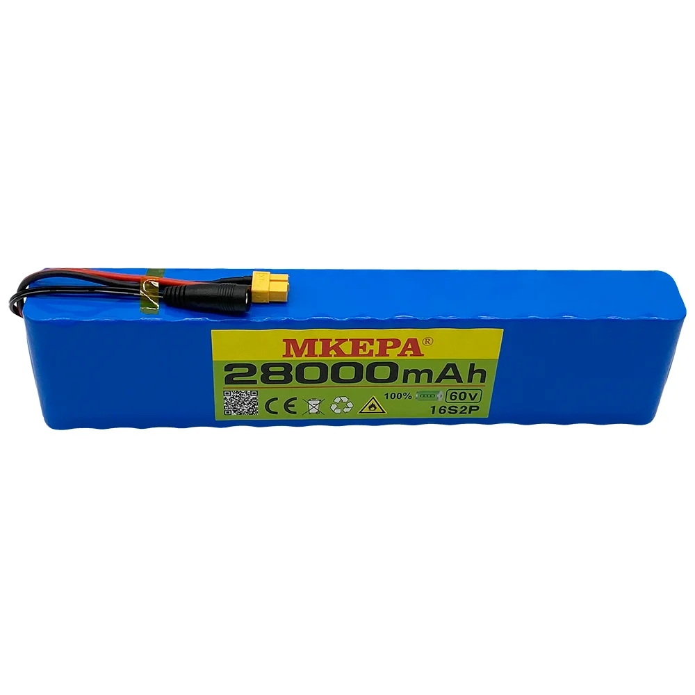 60V16S2P 28Ah 18650 Li-ion Battery Pack 67.2V 28000mAh Ebike Electric bicycle Scooter with BMS 1000Watt XT60 plug + Charger