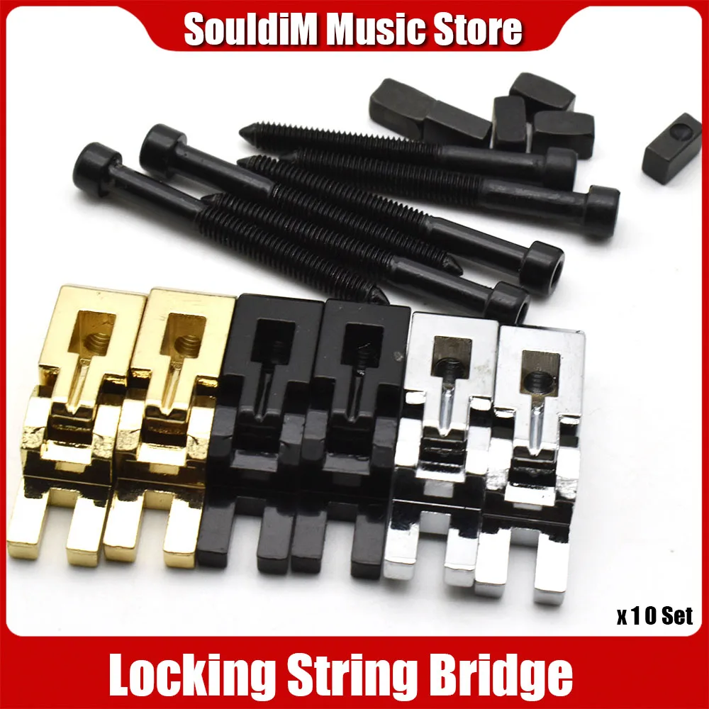 

12Set Electric Guitar Double System Locking String bar String Guide Wire Saddle with Screws Black/Chrome