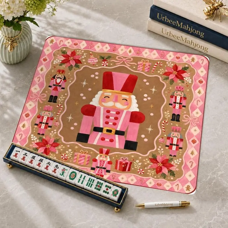 VIKAMA Nutcracker Mahjong Mat Pink Christmas Non Slip Table Cover For Mahjong Poker Card Game Family Party Holiday Decor