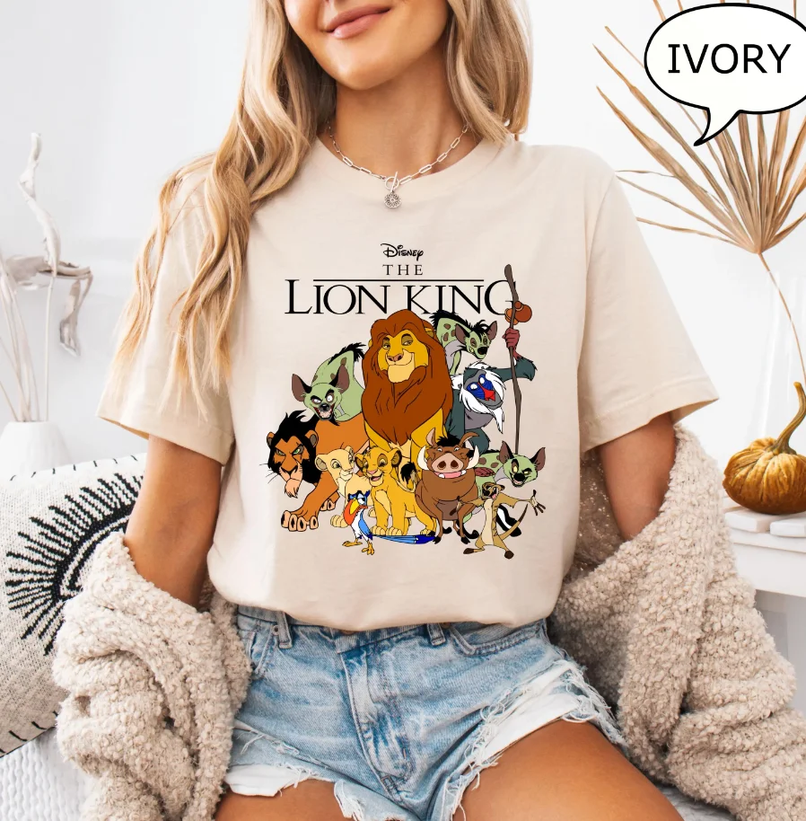 

Women‘s Disney Vintage Lion King Simba and Friends T-Shirt Cotton Short Sleeve Unisex Streetwear Oversized Loose Casual Stylish