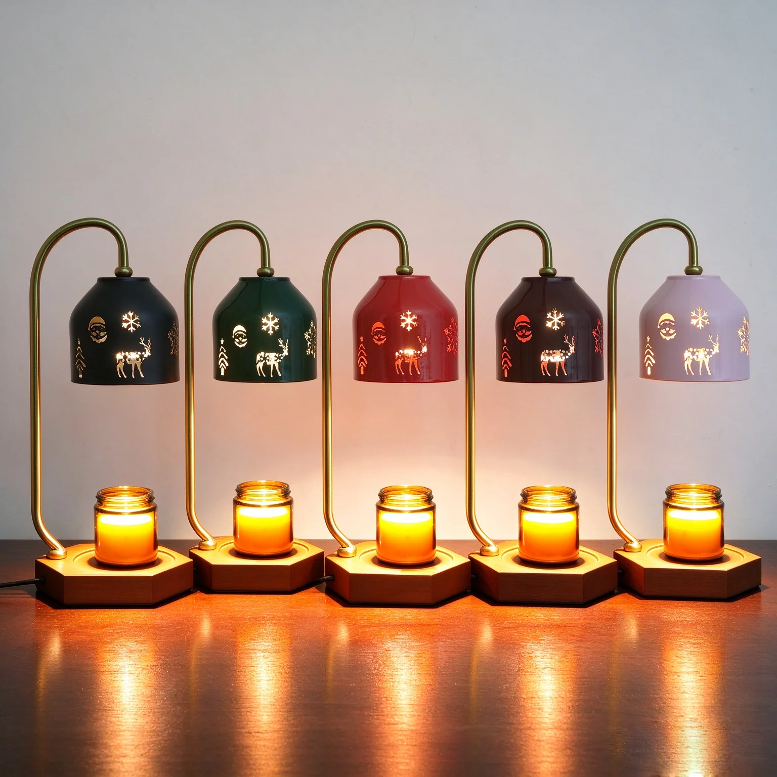 Christmas Candle Warmer Lamp Snowflake Deer Hollow Table Lamp Flameless Smoke Free Candle Melter Lamp for Home Decor Gift