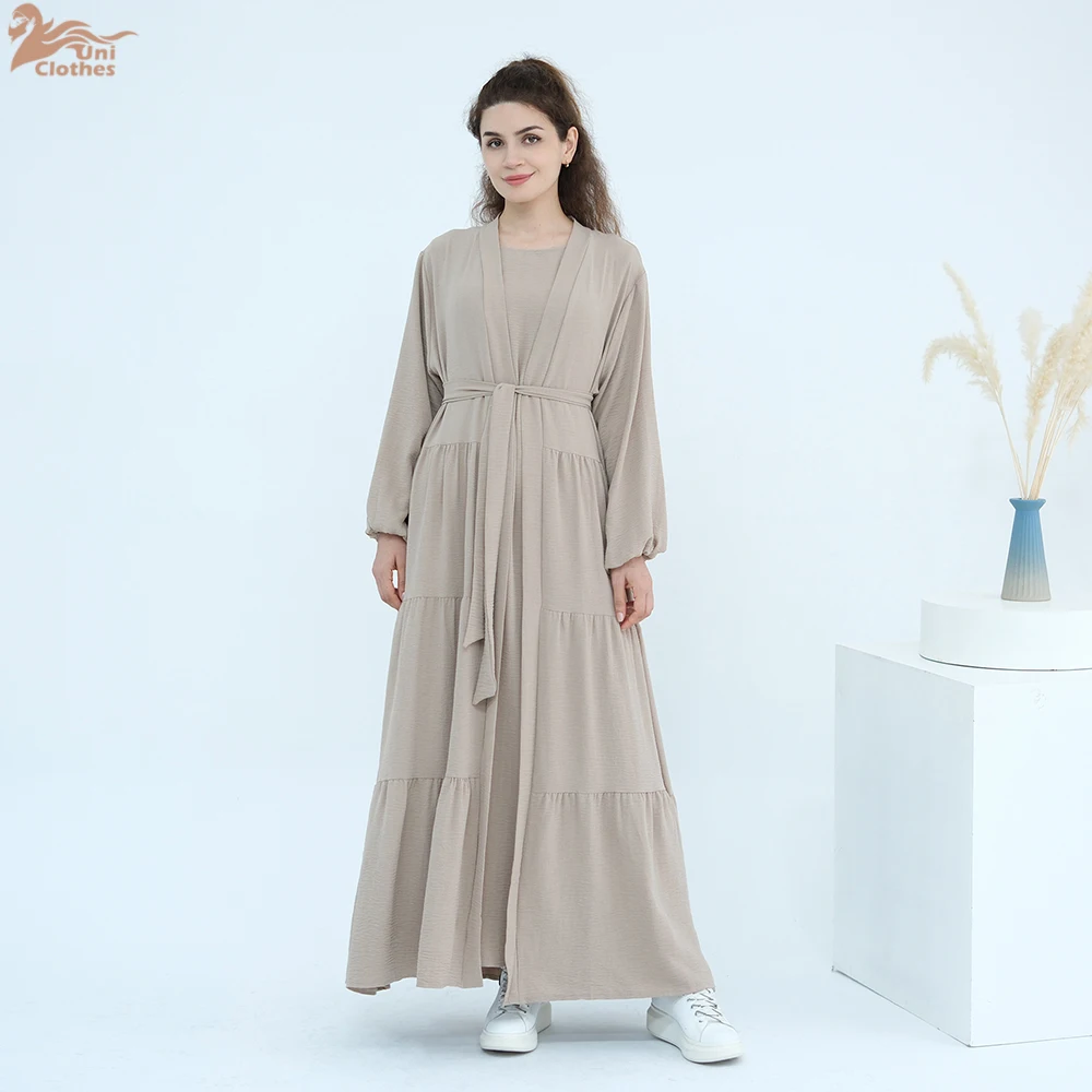 2025 Modest Abaya Women Muslim Dress Cardigan and Inner Dress 2 Piece Abaya Set Islamic Clothing