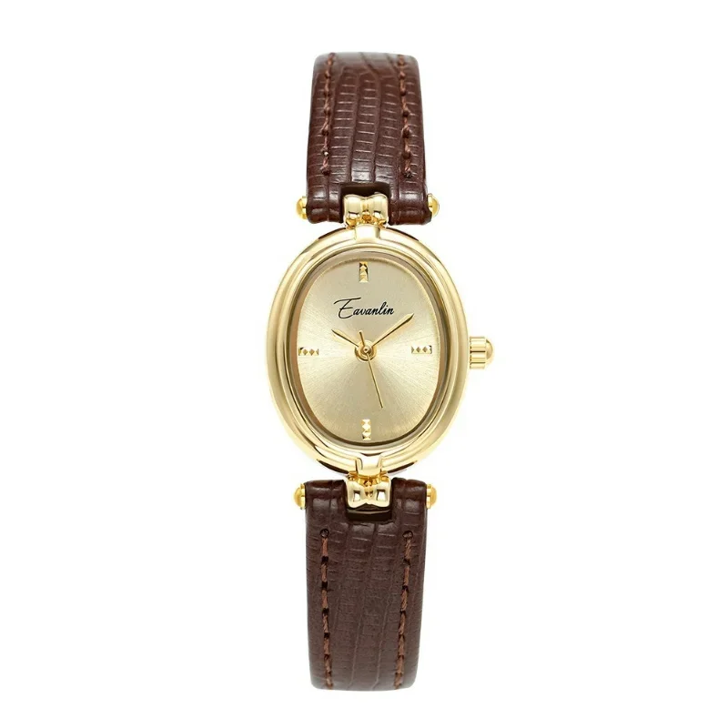 الرجعية البيضاوي الذهب والجلود المرأة ووتش الترفيه الكوارتز الحركة اليابانية للماء ساعة مكتب المرأة ووتش Montes فام