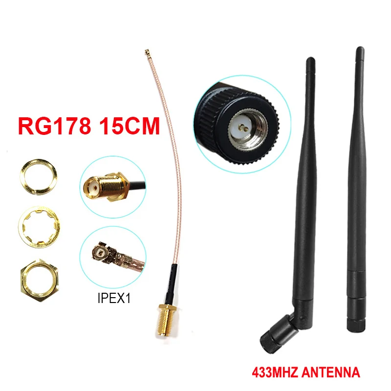 GRANDWISDOM 5pcs 433mhz antenna 5dbi sma male lora antene pbx iot RG178 IPEX1 module lorawan signal receiver antena high gain