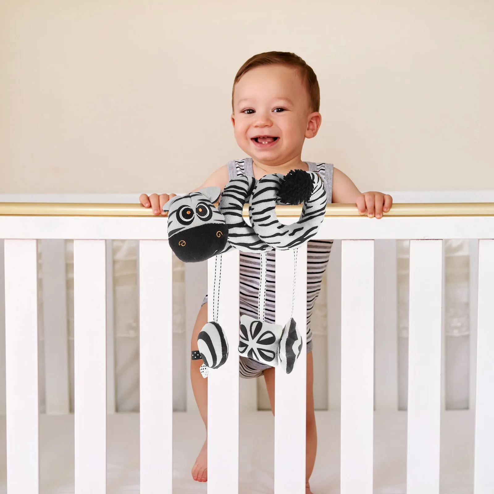 1pc Zwart Wit Zebra Wieg Zachte Doek Hangende Kinderwagen Speelbal Met Bel Babybed Decor Pasgeboren Vroege Kindertijd Ontwikkeling